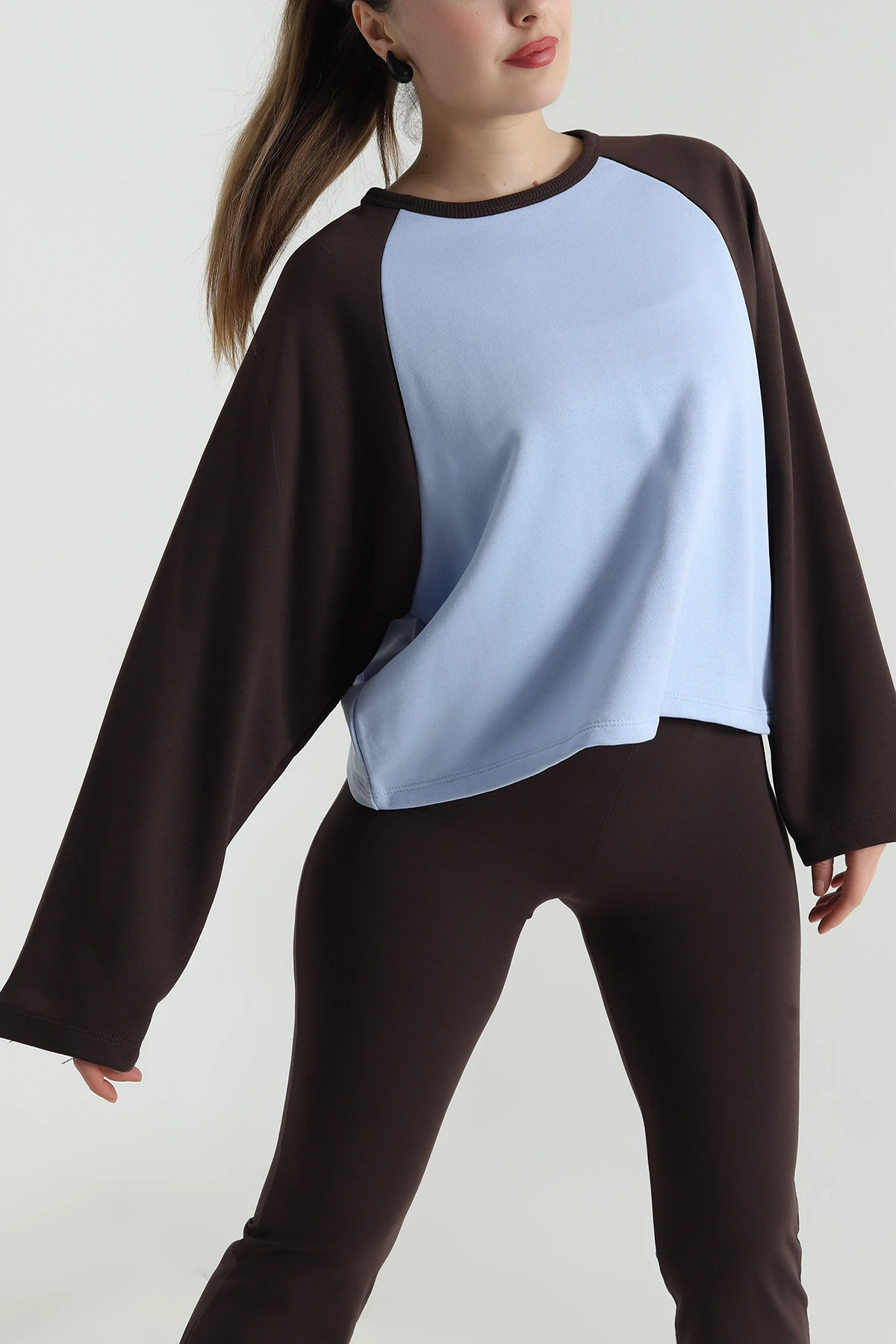 Mavi Oversize Şardonsuz Üç İp Kadın Fermuarsız Sweat 496069