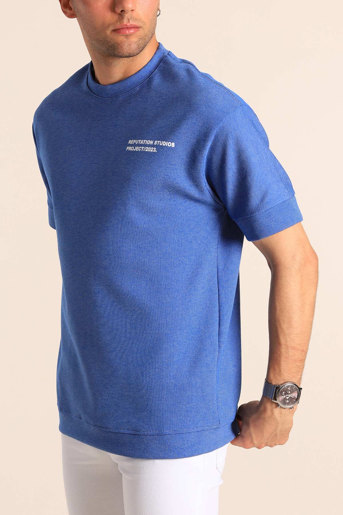 Mavi Oversize Sırt Baskılı Erkek Tişört 181794