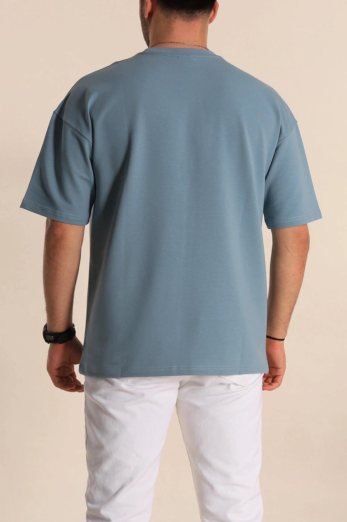 Mavi Oversize Suprem Kumaş Kabartma Yazılı Erkek Tişört 267449