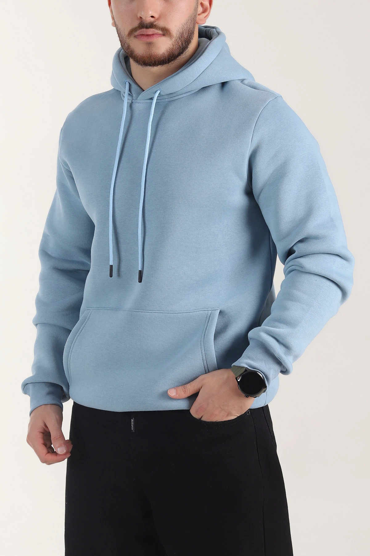 Mavi Oversize Üç İp Şardonlu Erkek Basic Kapüşonlu Sweatshirt 403196