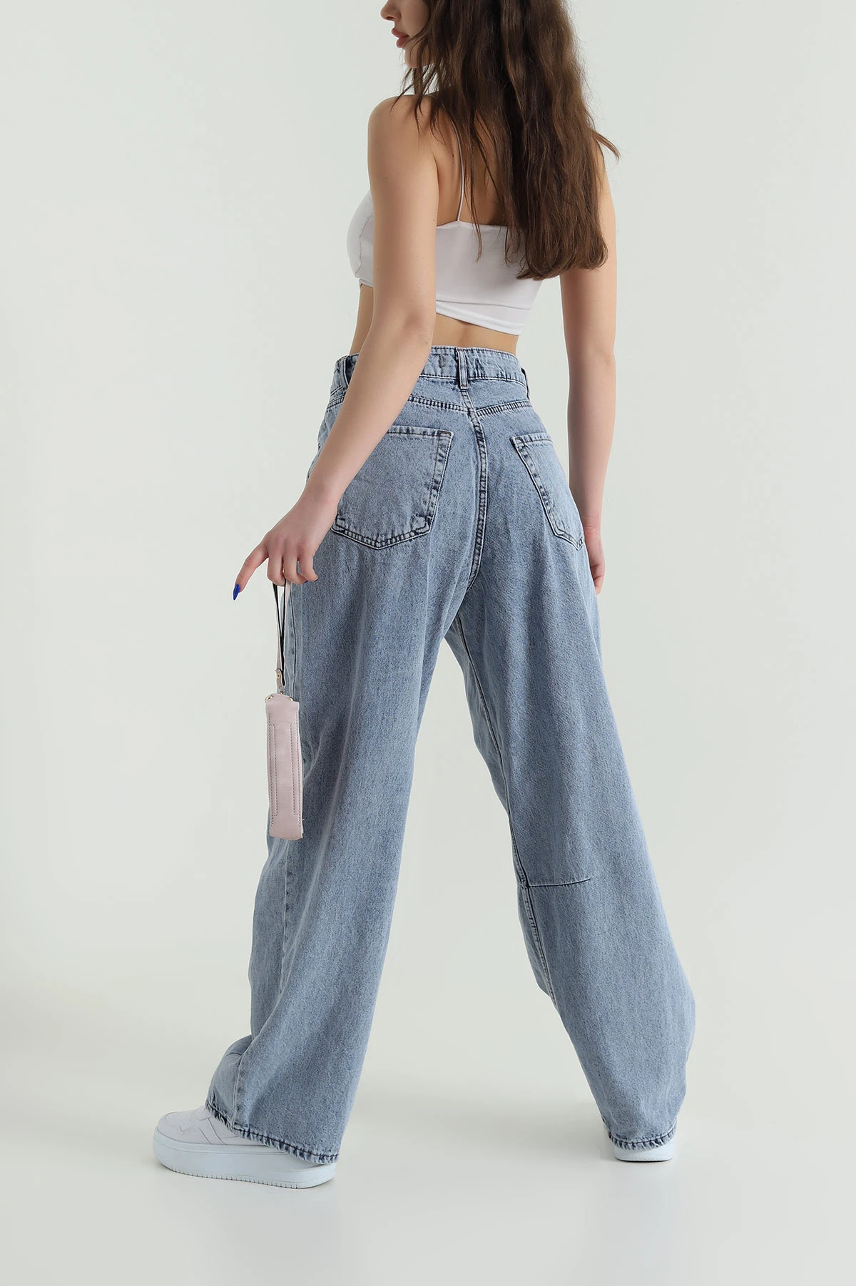 Mavi Paça Pileli Baggy Kadın Kot Pantolon 426313