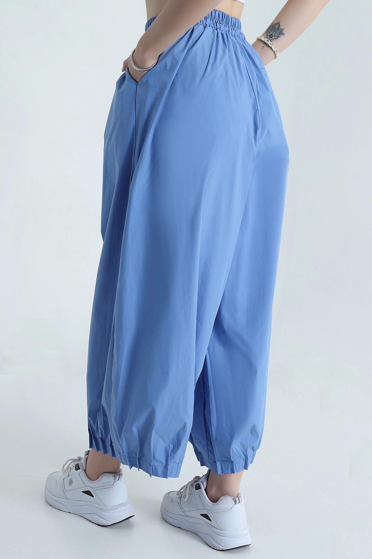 Mavi Paça Pileli Baggy Kadın Pantolon 478809