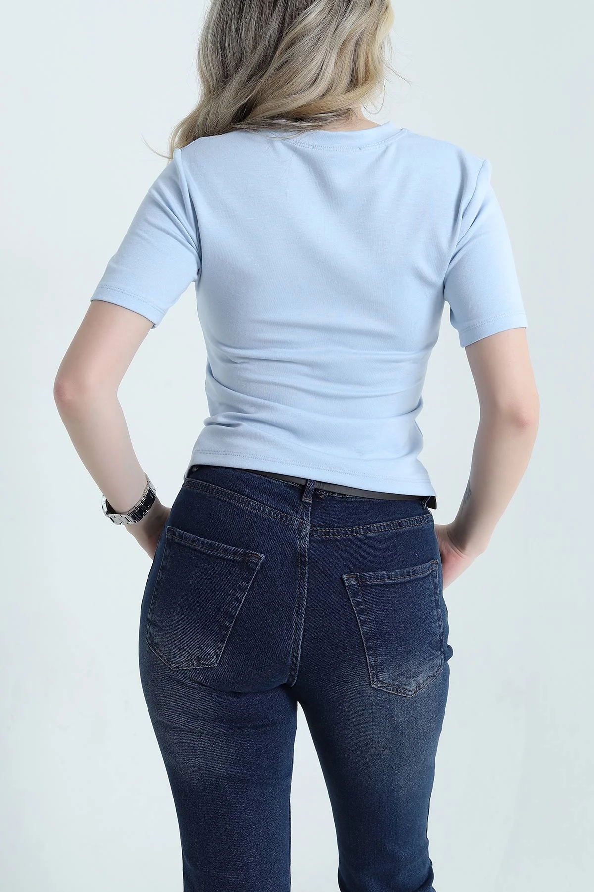 Mavi Pileli Asimetrik Kesim Kadın Bluz 456012