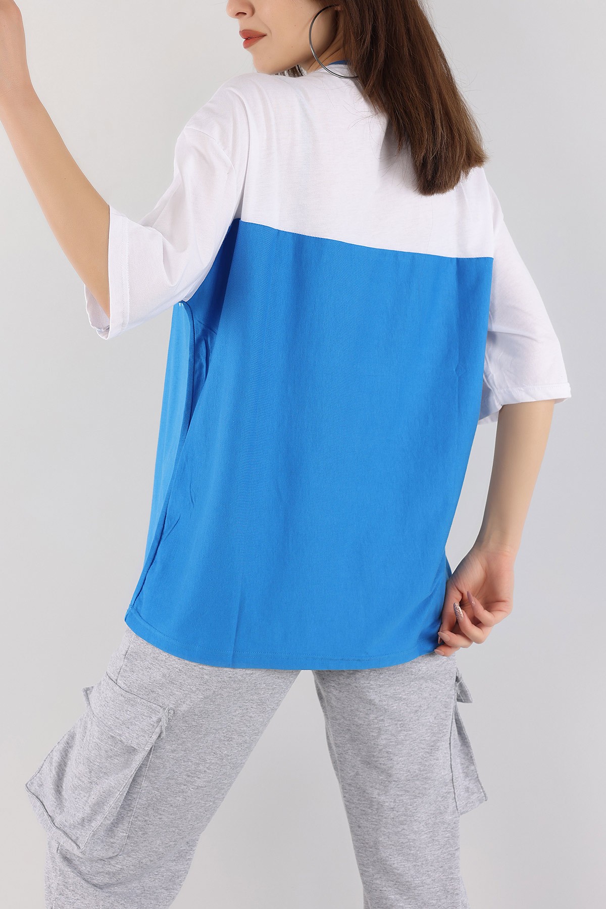 Mavi Plastik Baskılı Oversize Tişört 166212