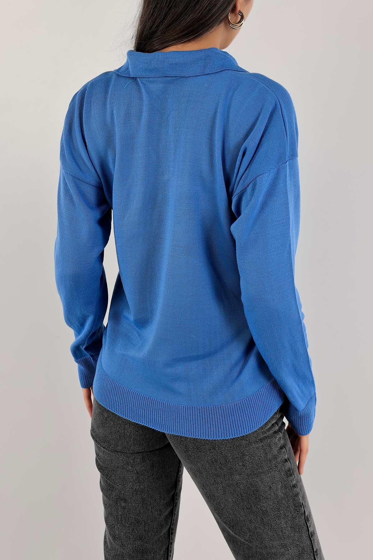 Mavi Polo Yaka Bayan Triko Kazak 137666