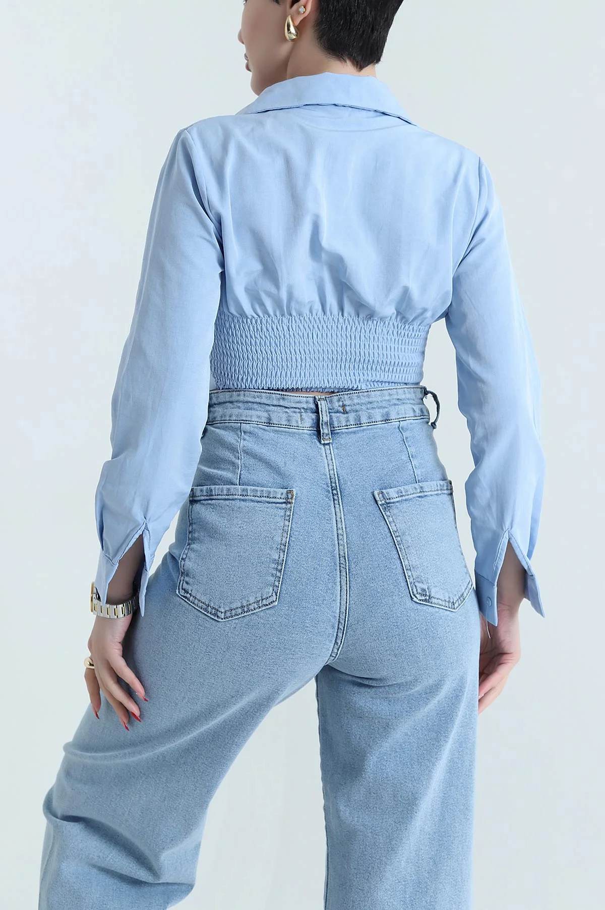 Mavi Poplin Kadın Korse Gömlek 441655
