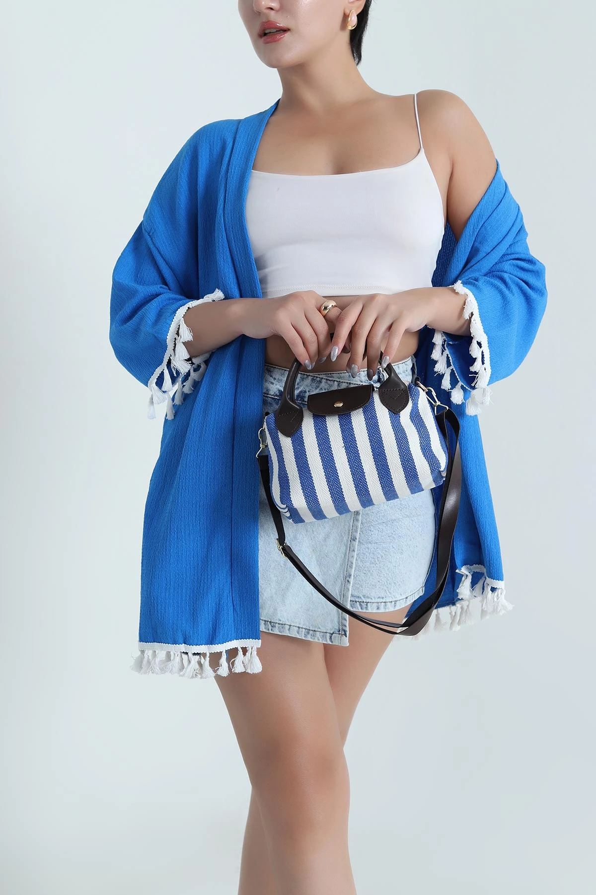Mavi Püsküllü Bürümcük Kadın Kimono 481650
