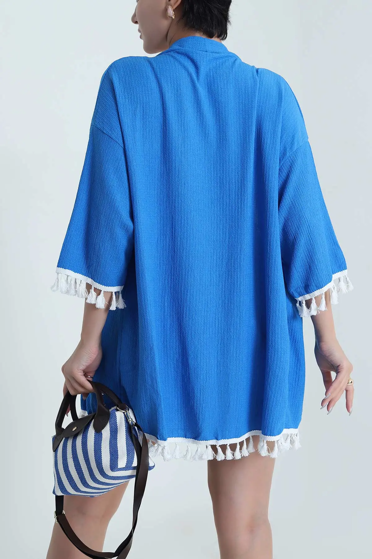 Mavi Püsküllü Bürümcük Kadın Kimono 481650