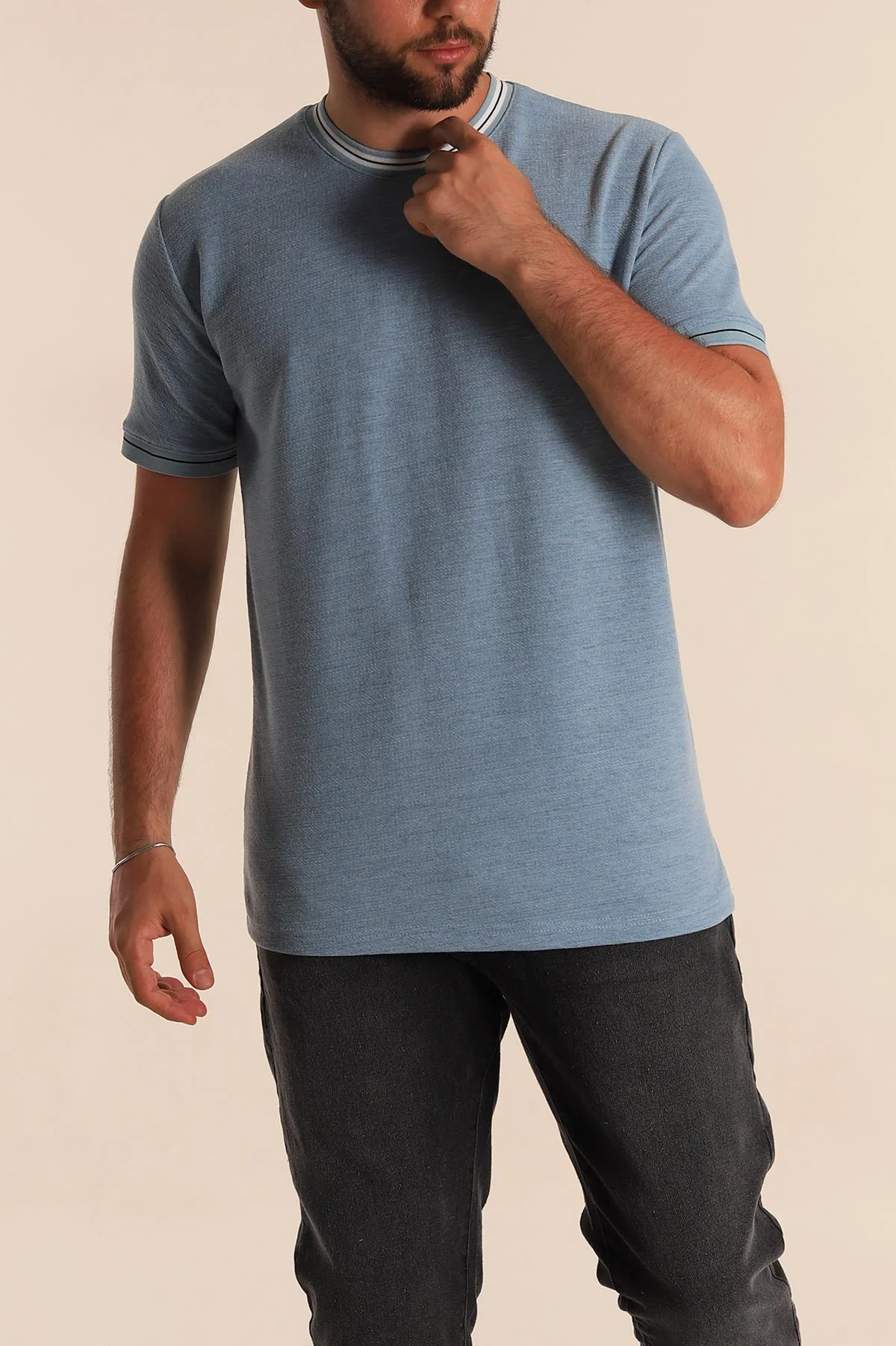 Mavi Regular Fit Çizgili Yaka Detaylı Erkek Tişört 277153