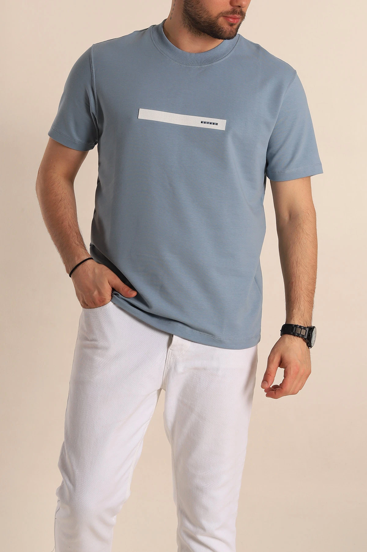 Mavi Regular Fit Plastik Baskı Detaylı Erkek Tişört 268111