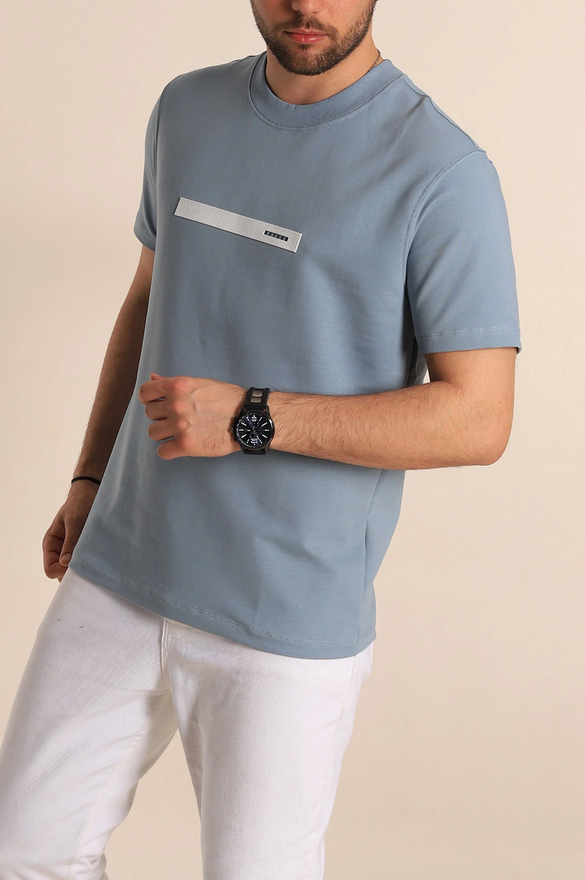 Mavi Regular Fit Plastik Baskı Detaylı Erkek Tişört 268111
