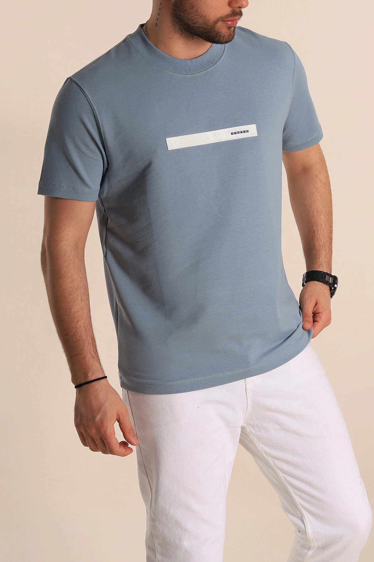 Mavi Regular Fit Plastik Baskı Detaylı Erkek Tişört 268111