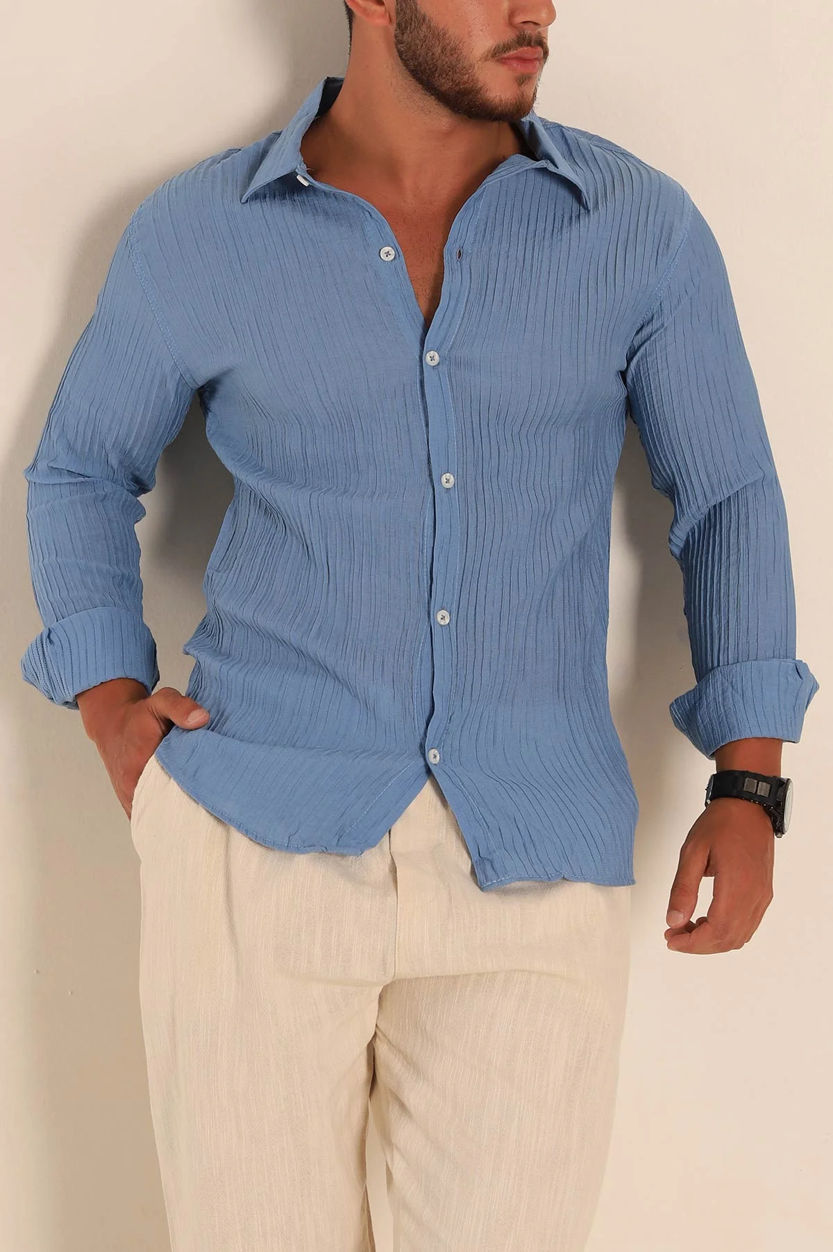 Mavi Regular Fit Plise Dokulu Erkek Gömlek 283874