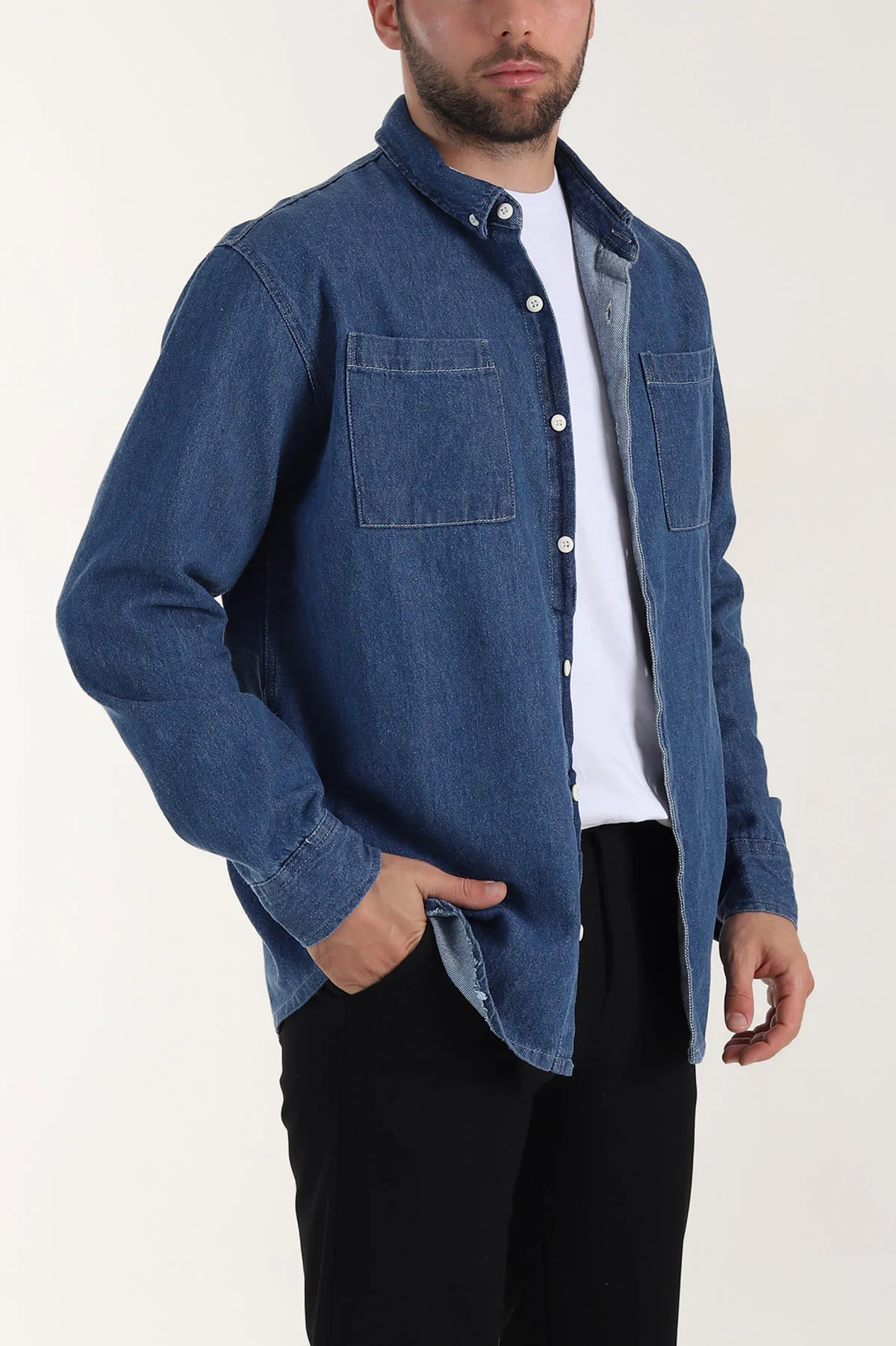 Mavi Relaxed Fit Çift Cep Detaylı Erkek Kot Gömlek 409205