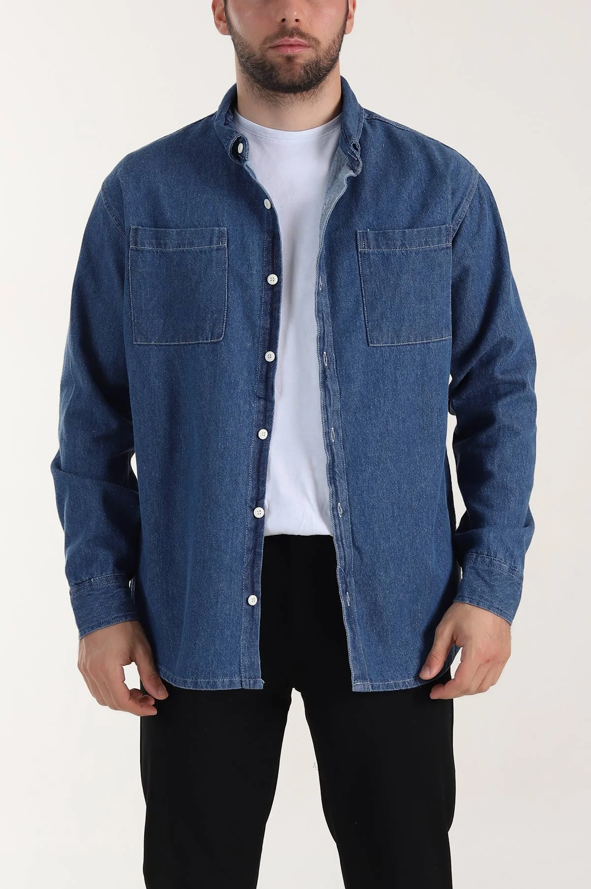 Mavi Relaxed Fit Çift Cep Detaylı Erkek Kot Gömlek 409205