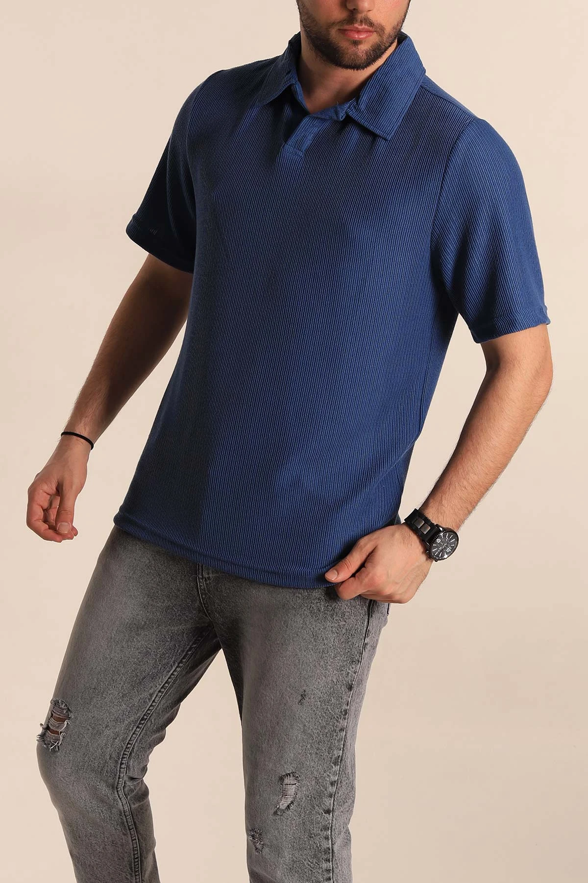 Mavi Relaxed Fit Fitilli Doku Polo Yaka Erkek Tişört 268864