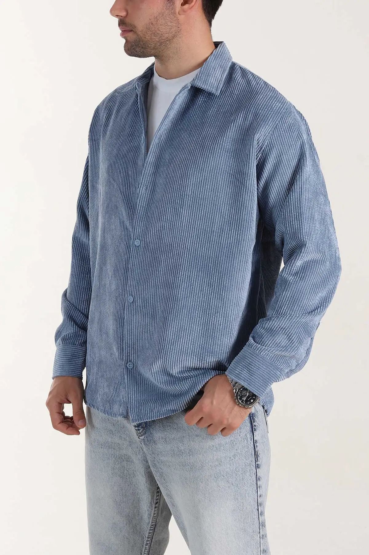 Mavi Relaxed Fit Fitilli Kadife Erkek Gömlek 399748