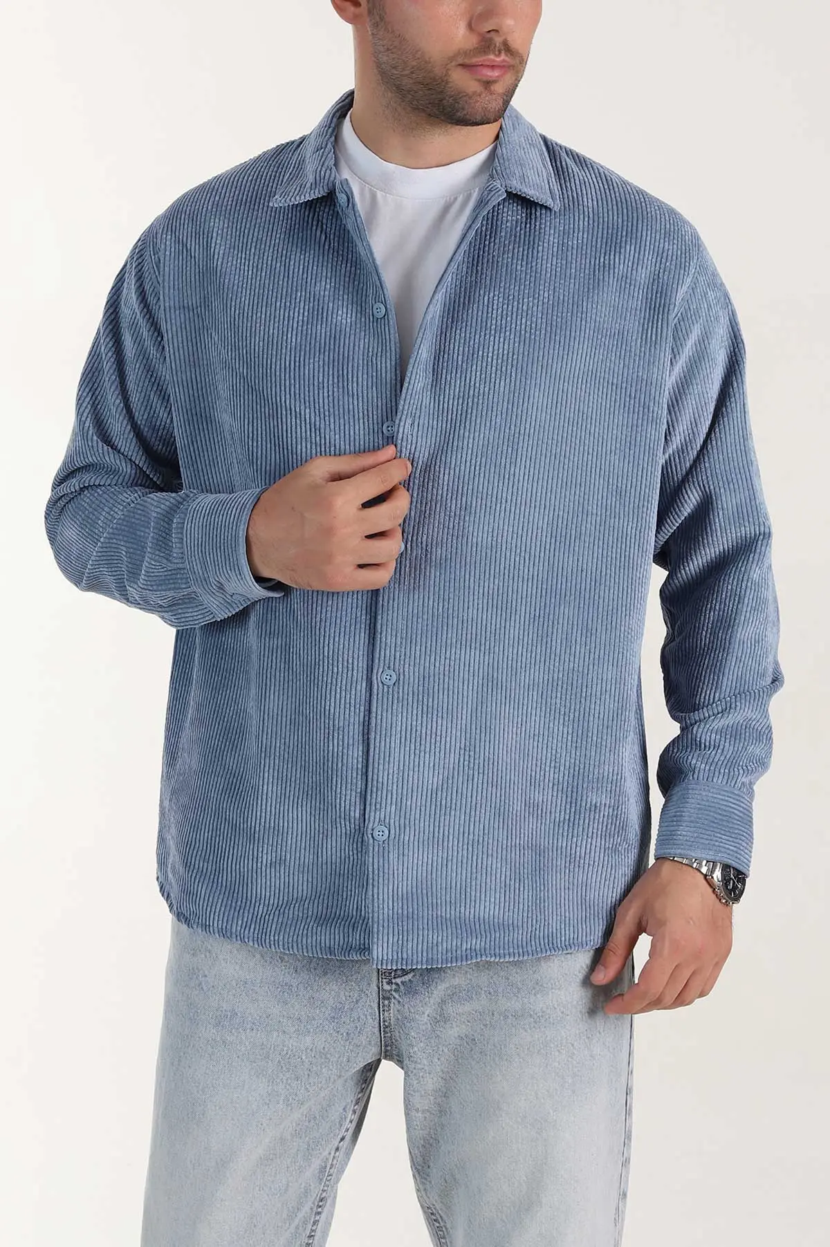 Mavi Relaxed Fit Fitilli Kadife Erkek Gömlek 399748