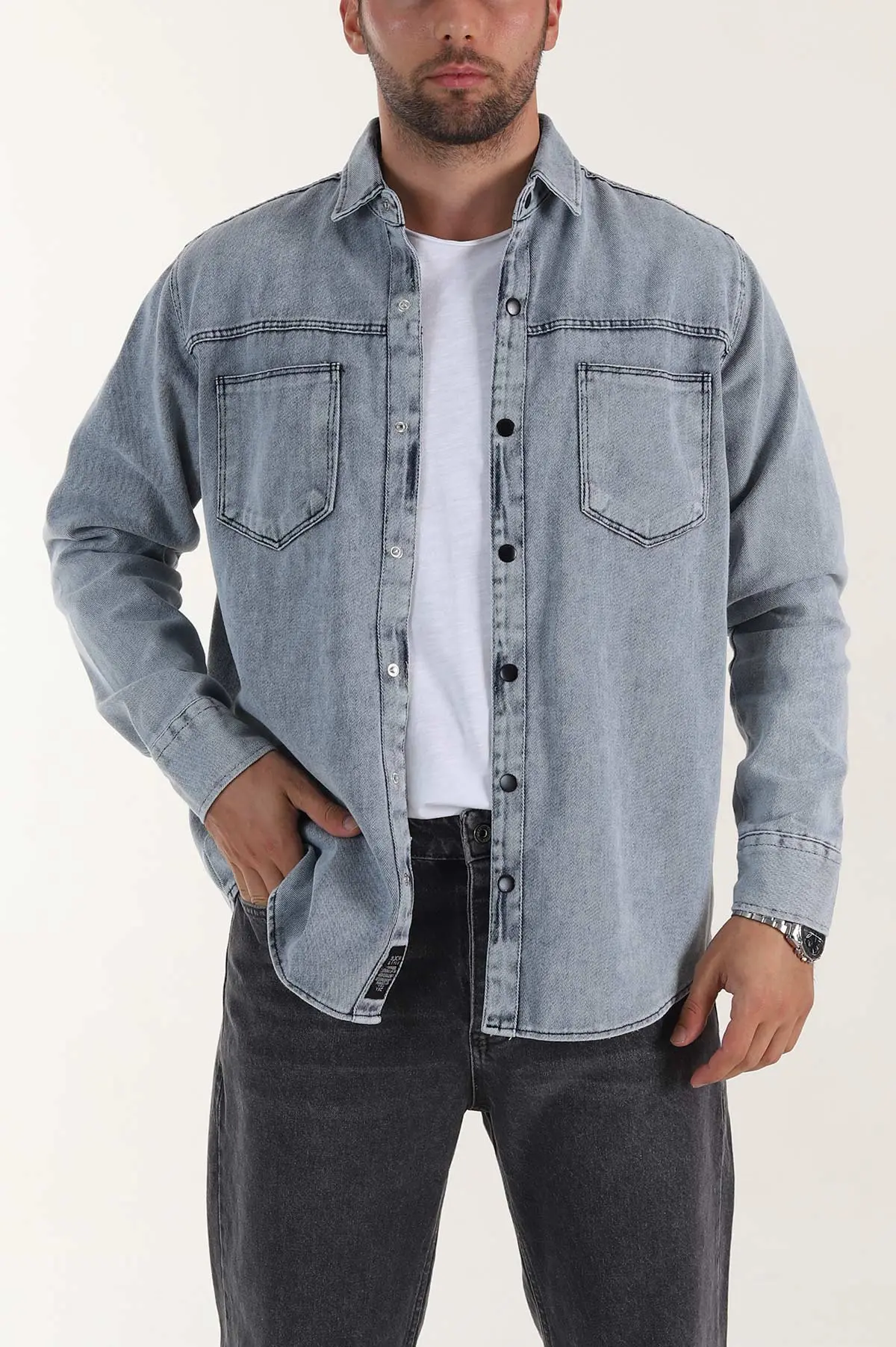 Mavi Relaxed Fit Gabardin Çift Cepli Yıkamalı  Erkek Gömlek 397969