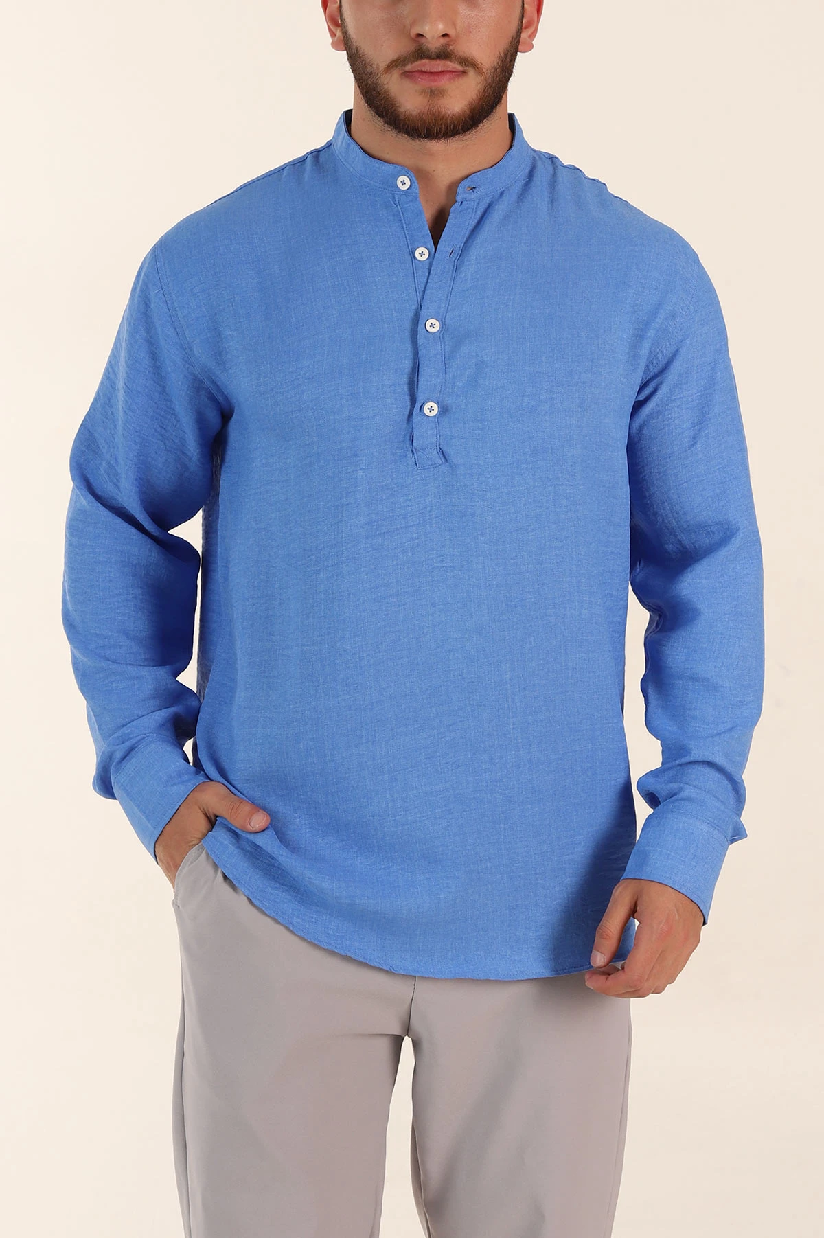 Mavi Relaxed Fit Hakim Yaka Yarım Düğmeli Erkek Gömlek 369850