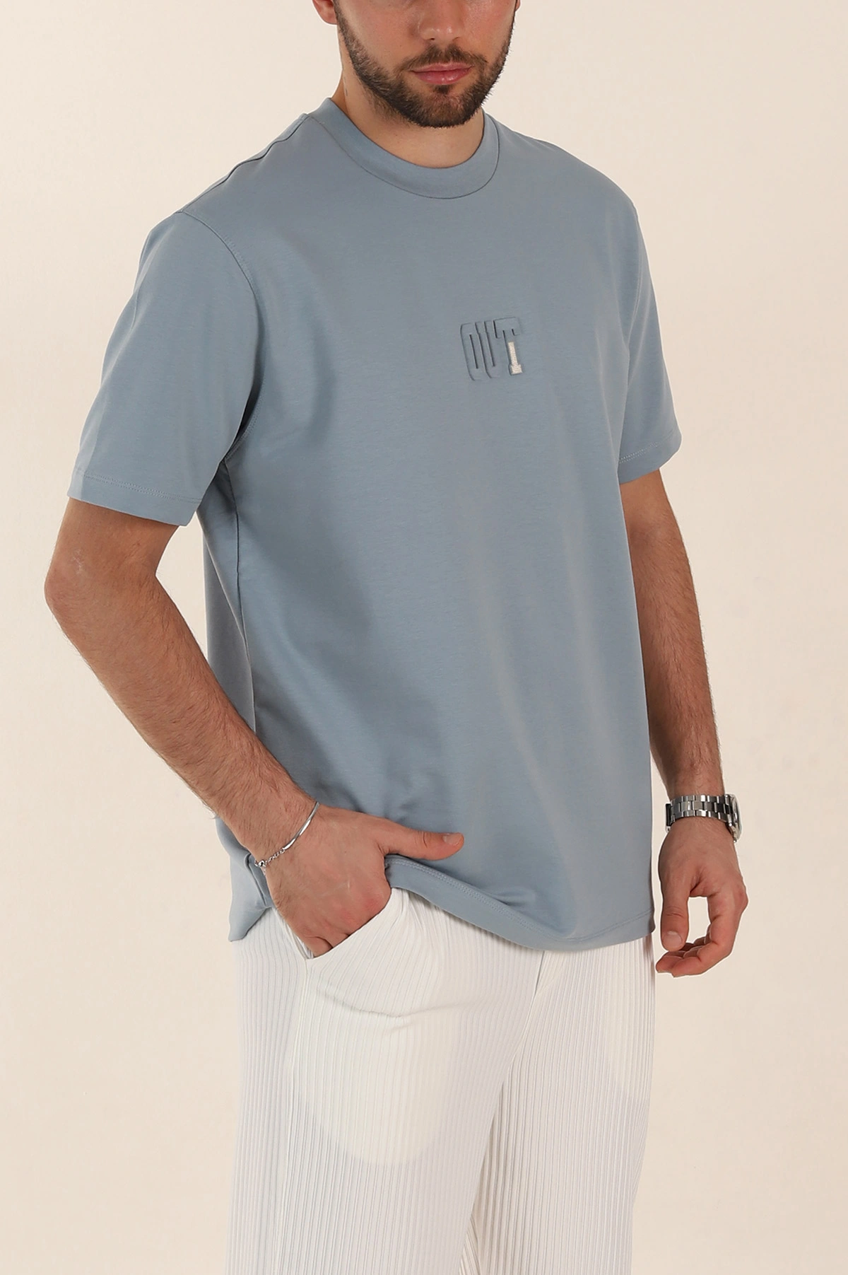 Mavi Relaxed Fit Kabartma Yazı Detaylı Erkek Tişört 358493
