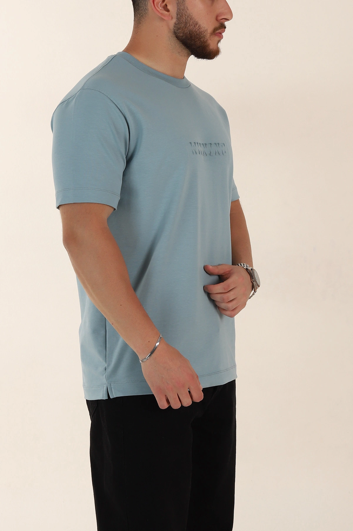 Mavi Relaxed Fit Kabartma Yazı Detaylı Erkek Tişört 358503