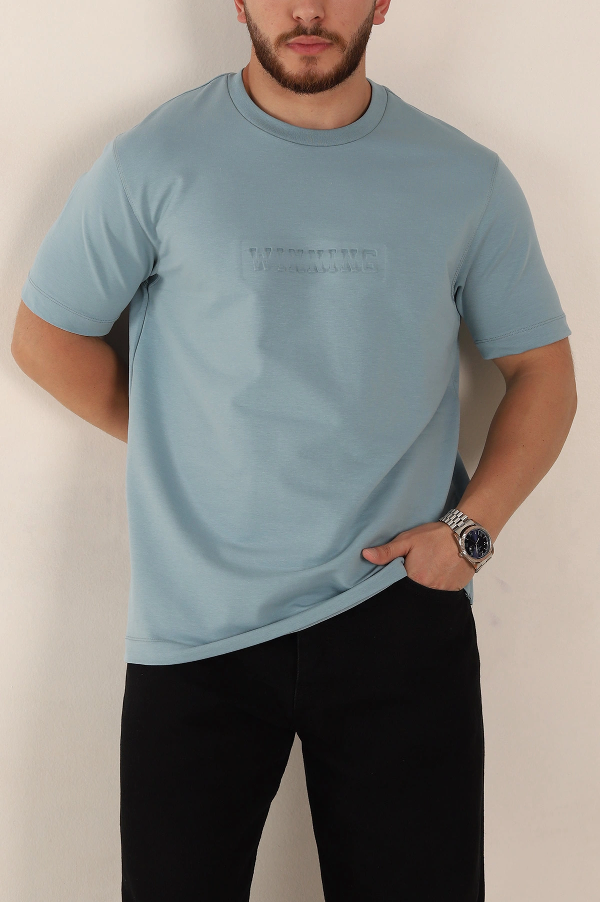 Mavi Relaxed Fit Kabartma Yazı Detaylı Erkek Tişört 358503