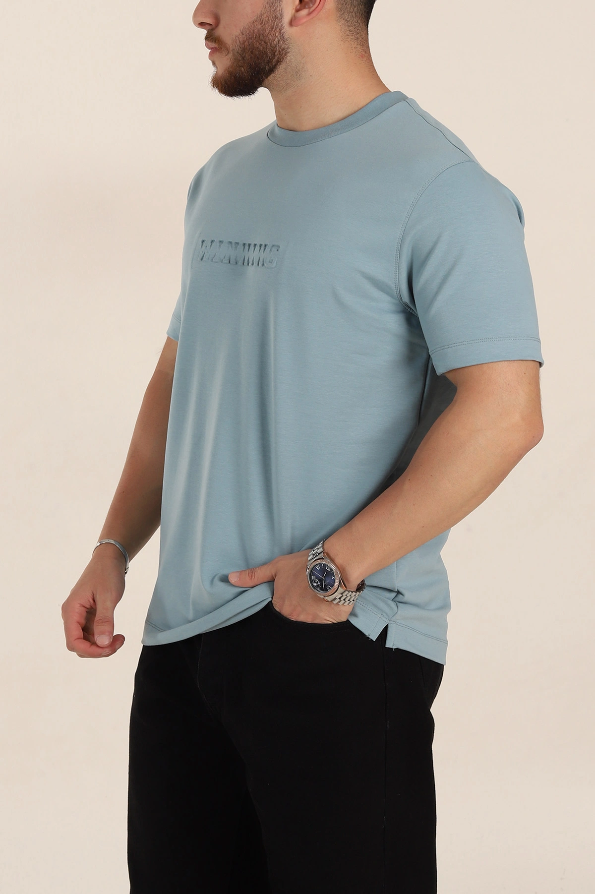 Mavi Relaxed Fit Kabartma Yazı Detaylı Erkek Tişört 358503