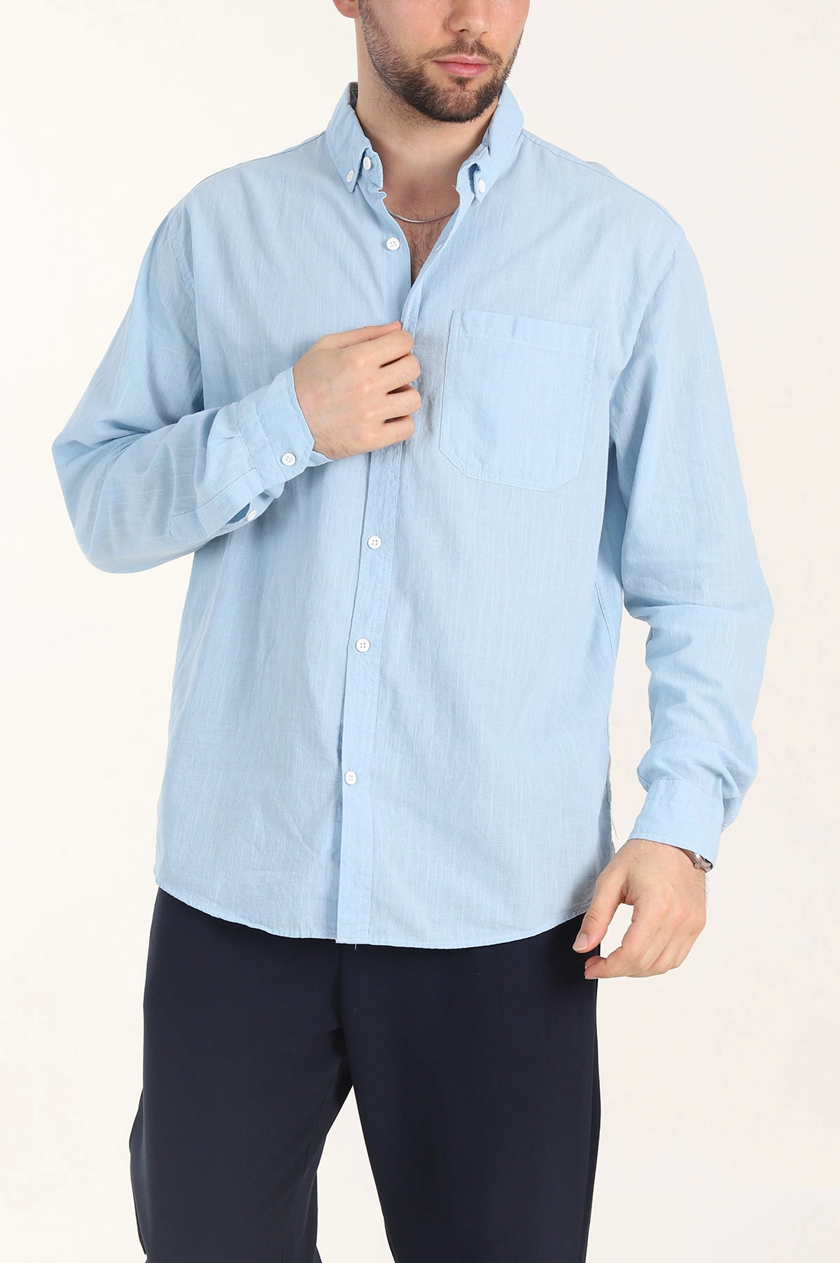 Mavi Relaxed Fit Keten Cep Detaylı Erkek Gömlek 356962