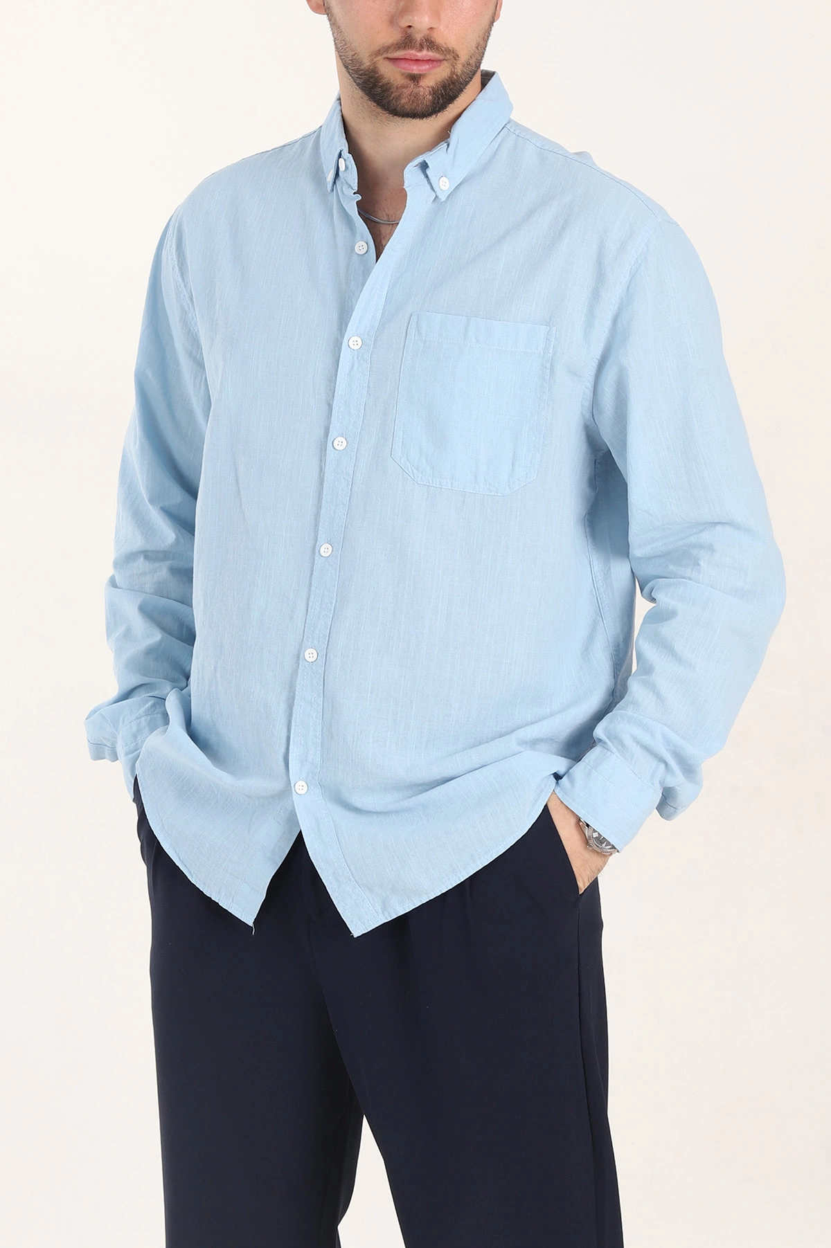 Mavi Relaxed Fit Keten Cep Detaylı Erkek Gömlek 356962