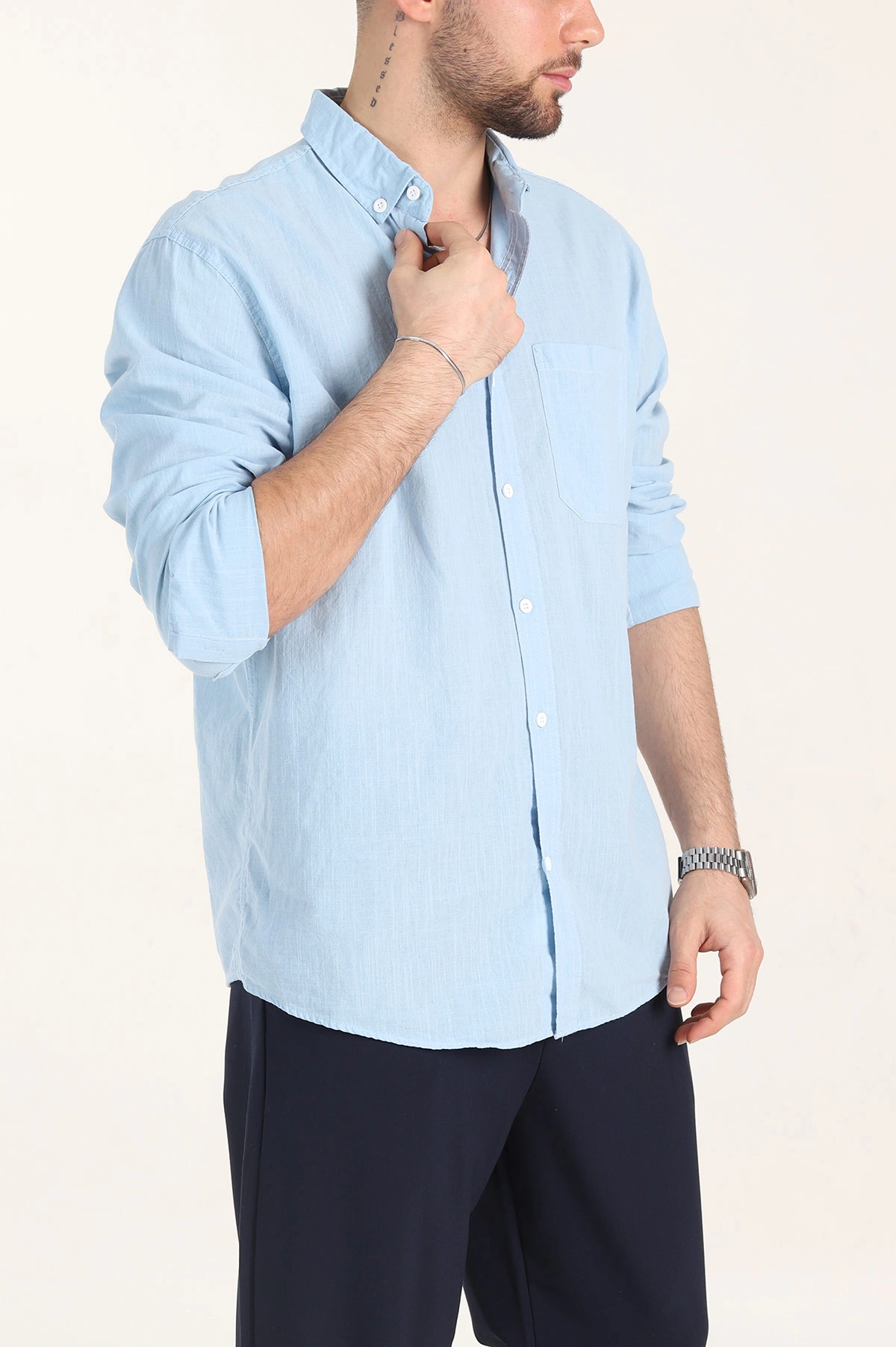 Mavi Relaxed Fit Keten Cep Detaylı Erkek Gömlek 356962
