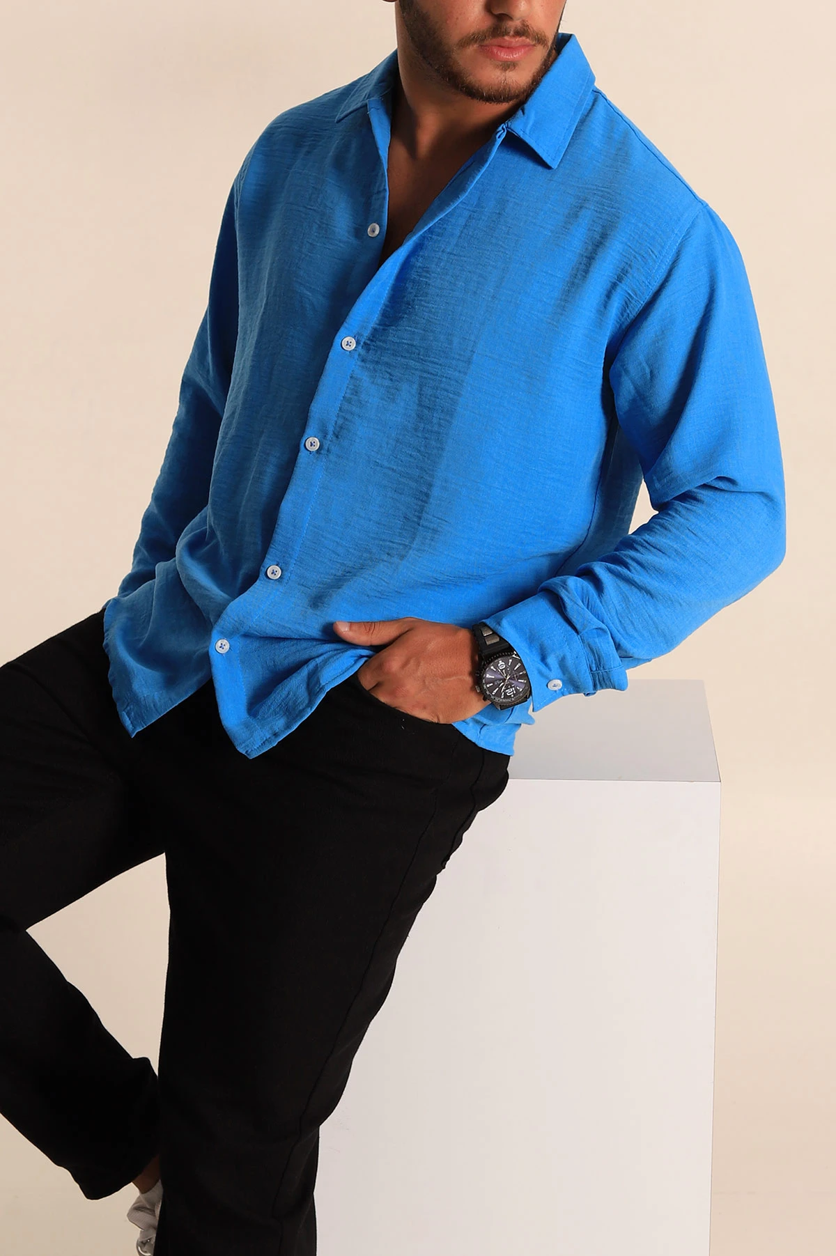 Mavi Relaxed Fit Keten Erkek Gömlek 283762