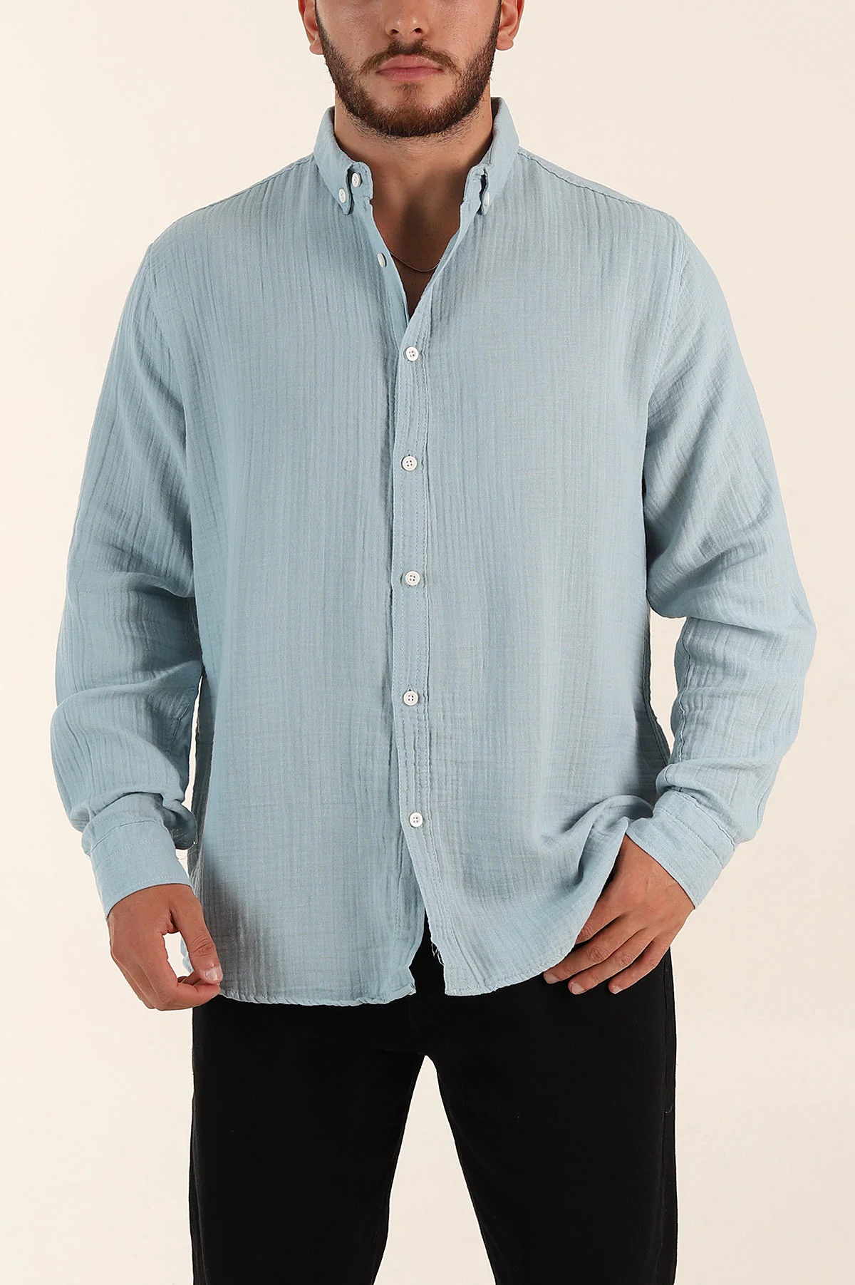 Mavi Relaxed Fit Müslin Keten Ata Yaka Erkek Gömlek 386194