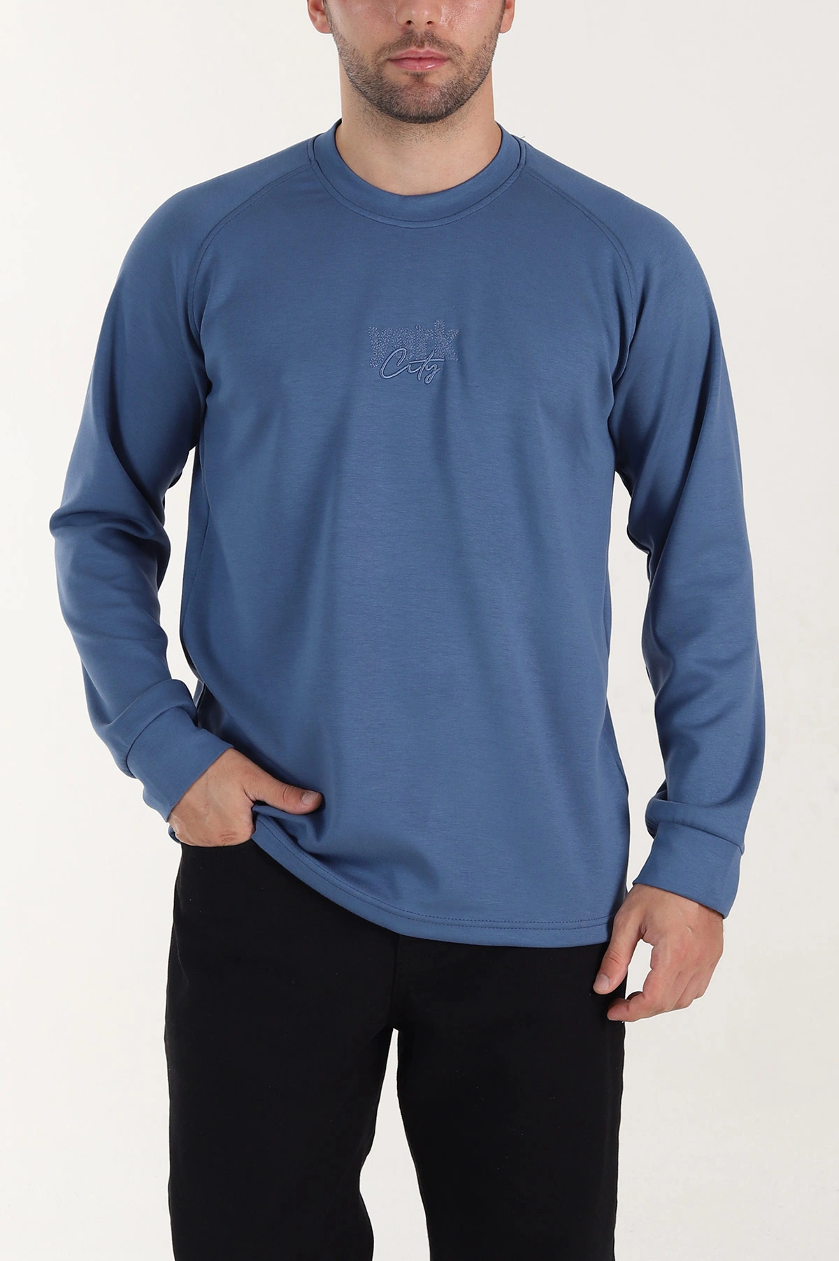 Mavi Relaxed Fit Oysho Kumaş Nakış Detaylı Erkek Sweatshirt 399469