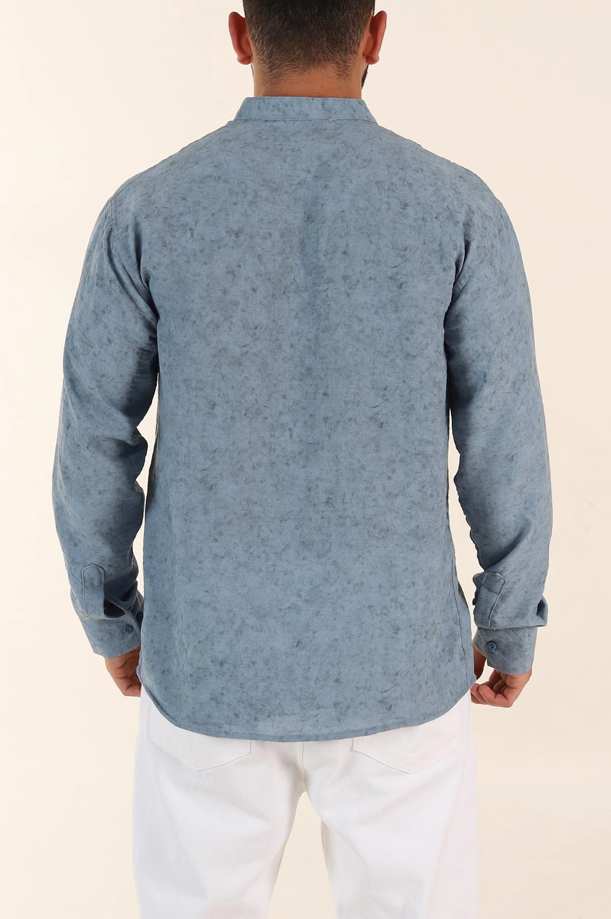Mavi Relaxed Fit Yarım Düğmeli Hakim Yaka Uzun Kollu Erkek Gömlek 369361
