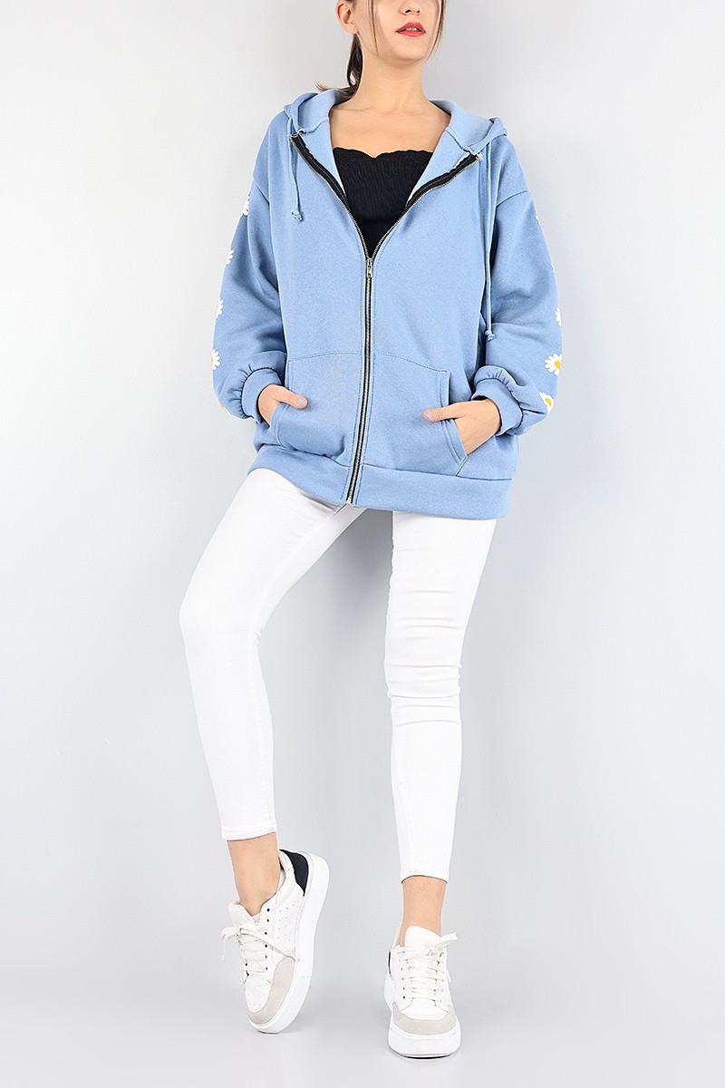 Mavi Şardonlu Fermuarlı Sweat 88318