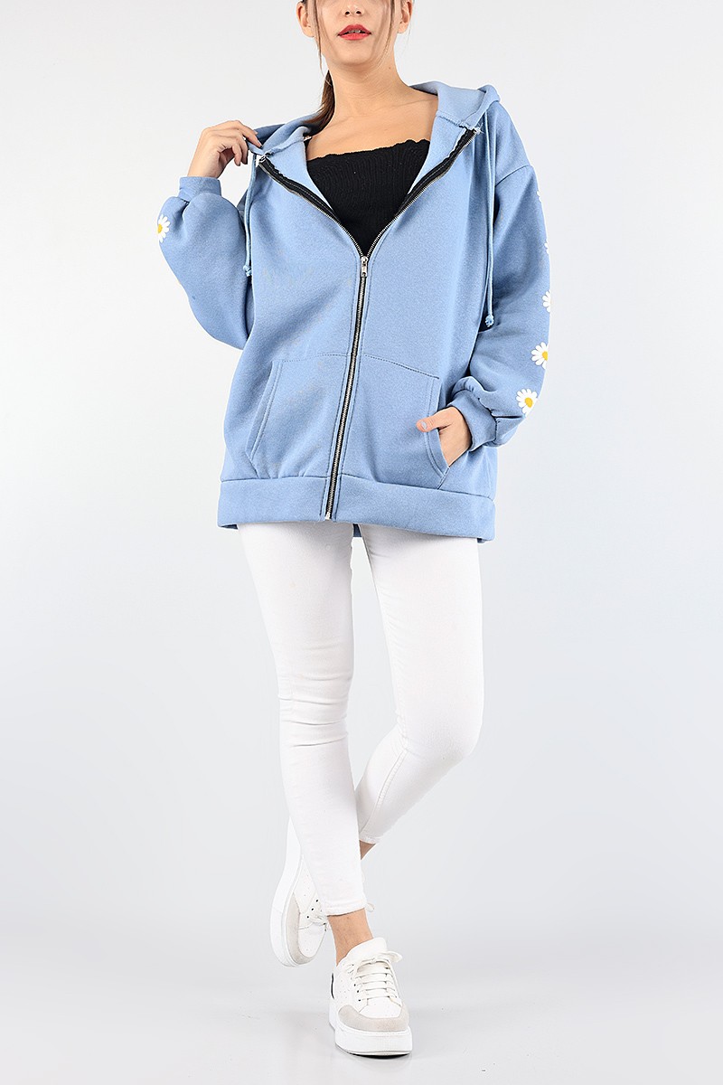 Mavi Şardonlu Fermuarlı Sweat 88318