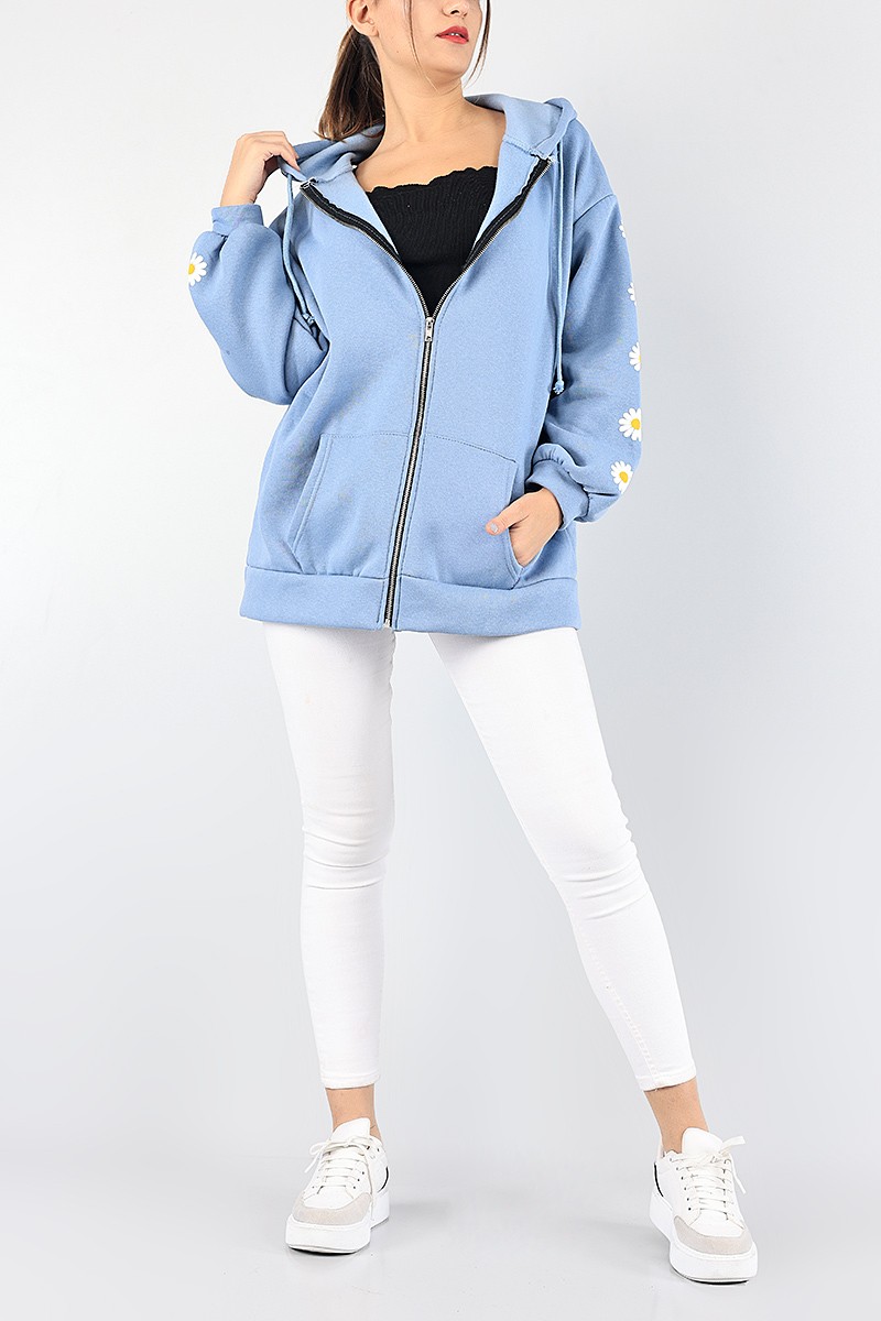 Mavi Şardonlu Fermuarlı Sweat 88318
