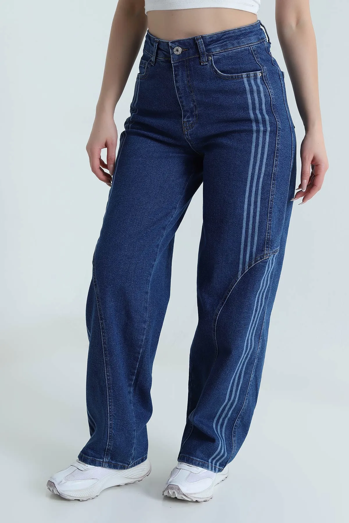 Mavi Şerit Detay Kadın Baggy Kot Pantolon 493412