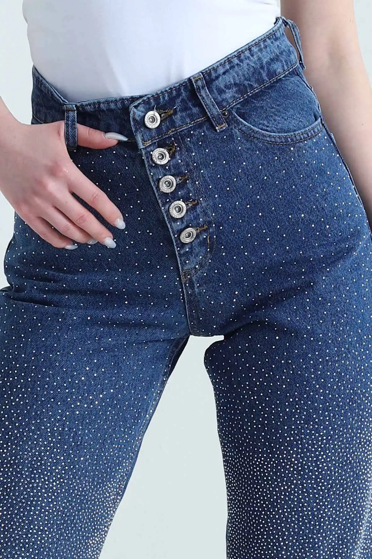 Mavi Serpme Taşlı Kadın Kot Pantolon 449825