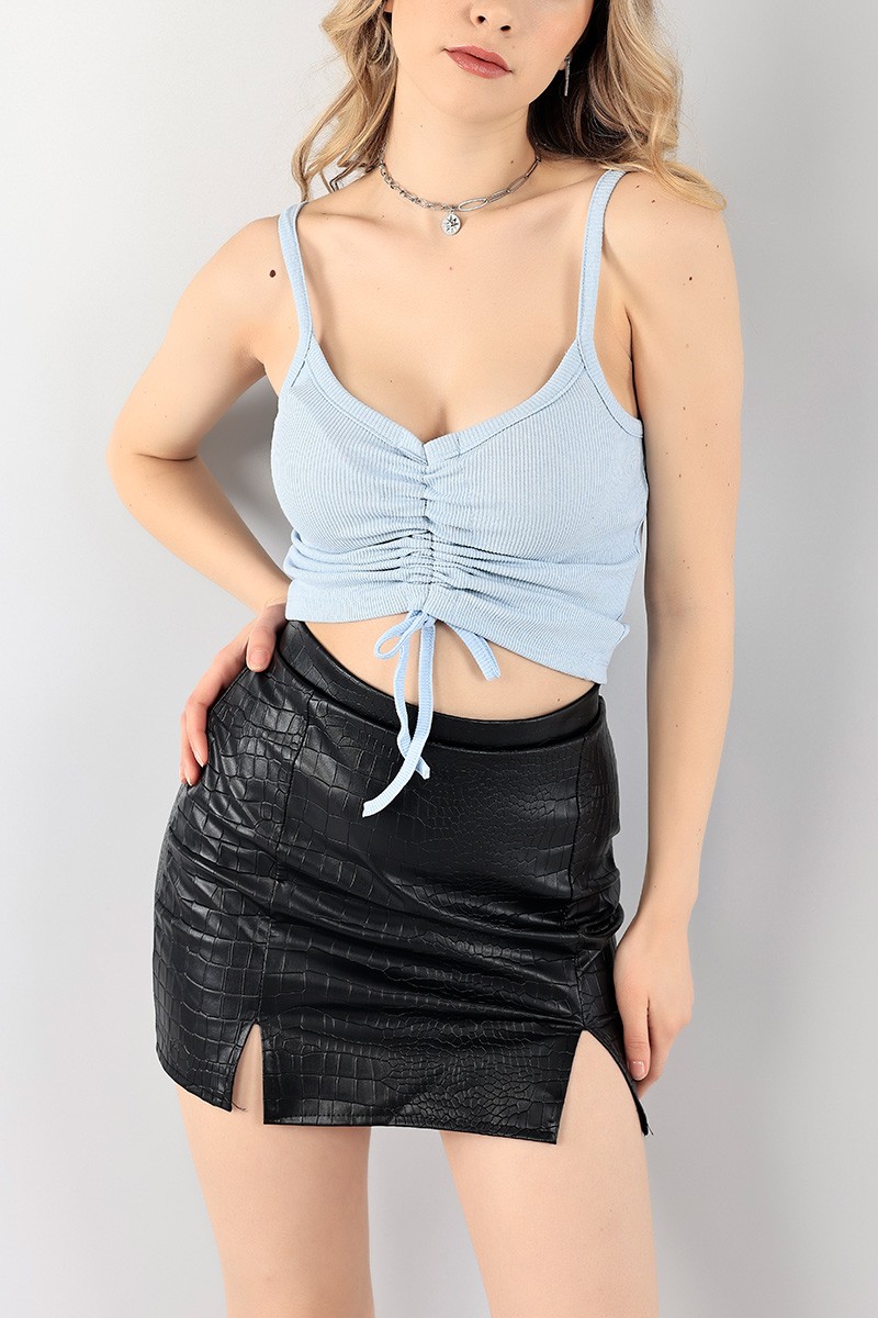 Mavi Sıkmalı Fitilli Bluz 97761