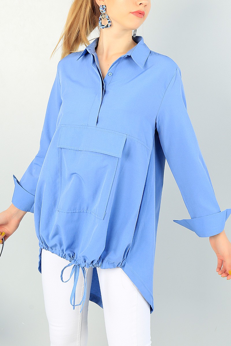 Mavi Sıkmalı Tasarım Poplin Tunik 70943