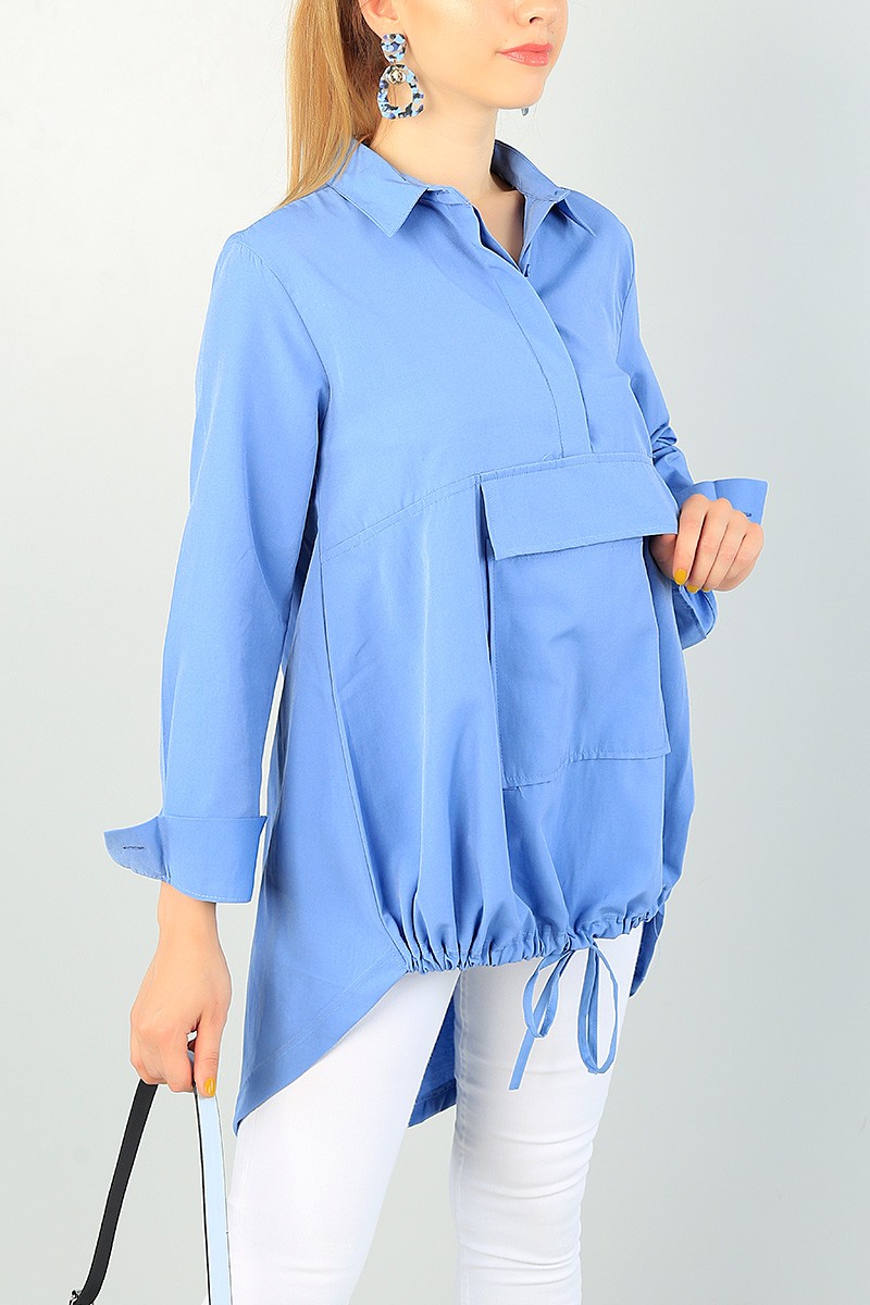Mavi Sıkmalı Tasarım Poplin Tunik 70943