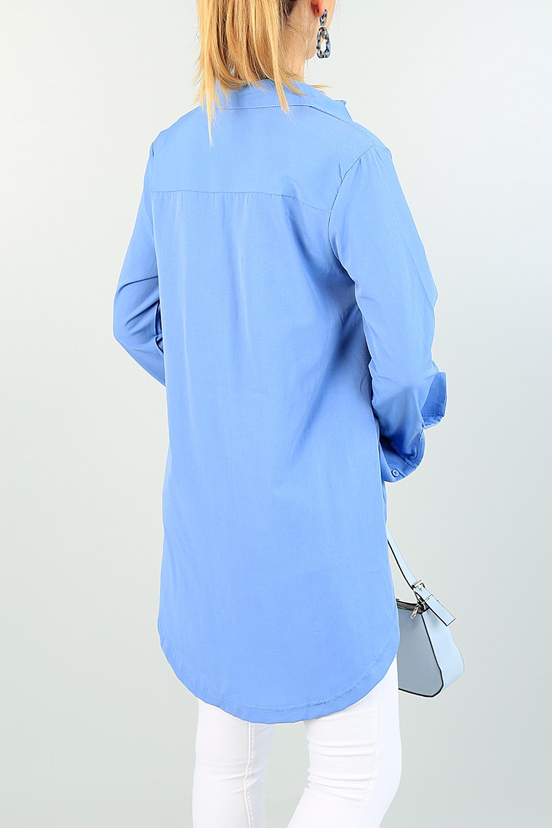 Mavi Sıkmalı Tasarım Poplin Tunik 70943
