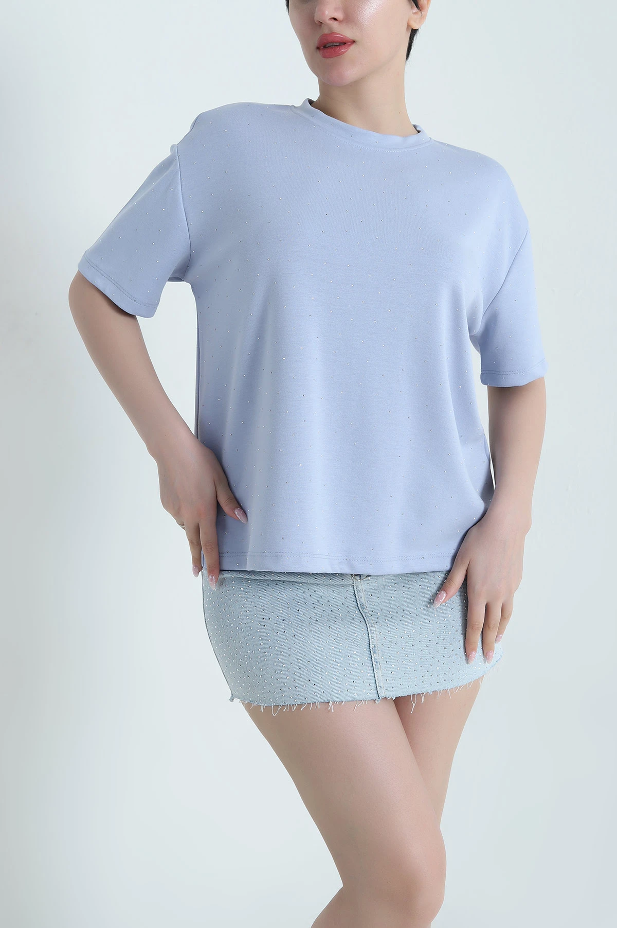 Mavi Taşlı İnterlok Kadın Bluz 462344