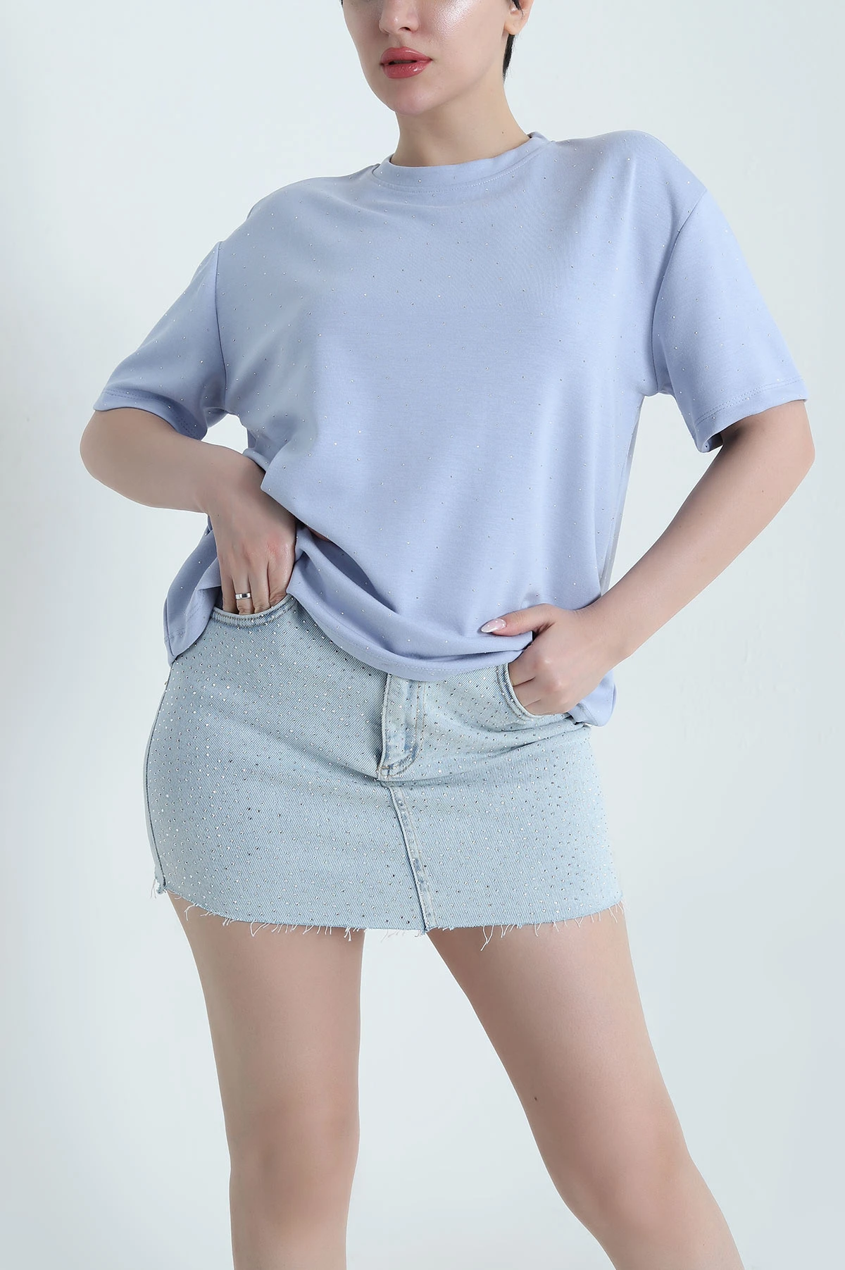 Mavi Taşlı İnterlok Kadın Bluz 462344