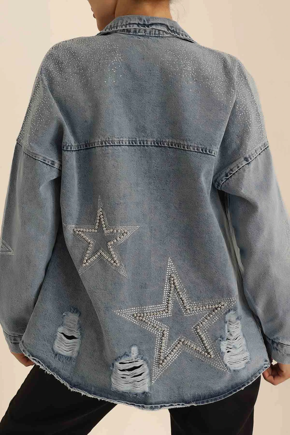 Mavi Taşlı Tasarım Kot Gömlek Ceket 227594