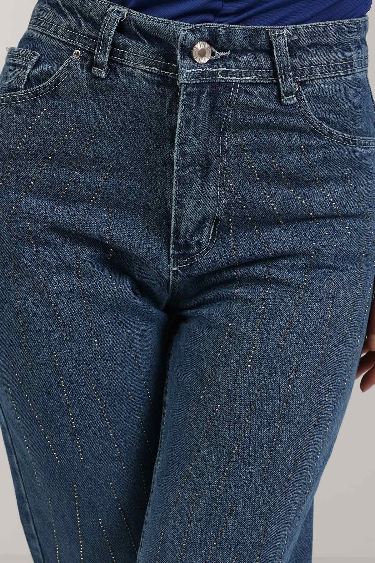 Mavi Taşlı Tasarım Mom Kot Pantolon 156630