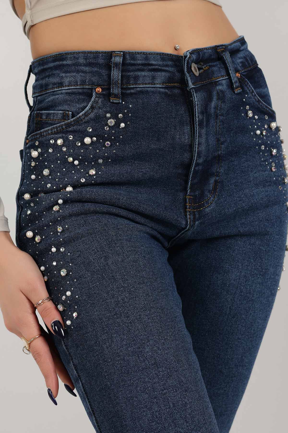 Mavi Taşlı Tasarım Mom Kot Pantolon 157566