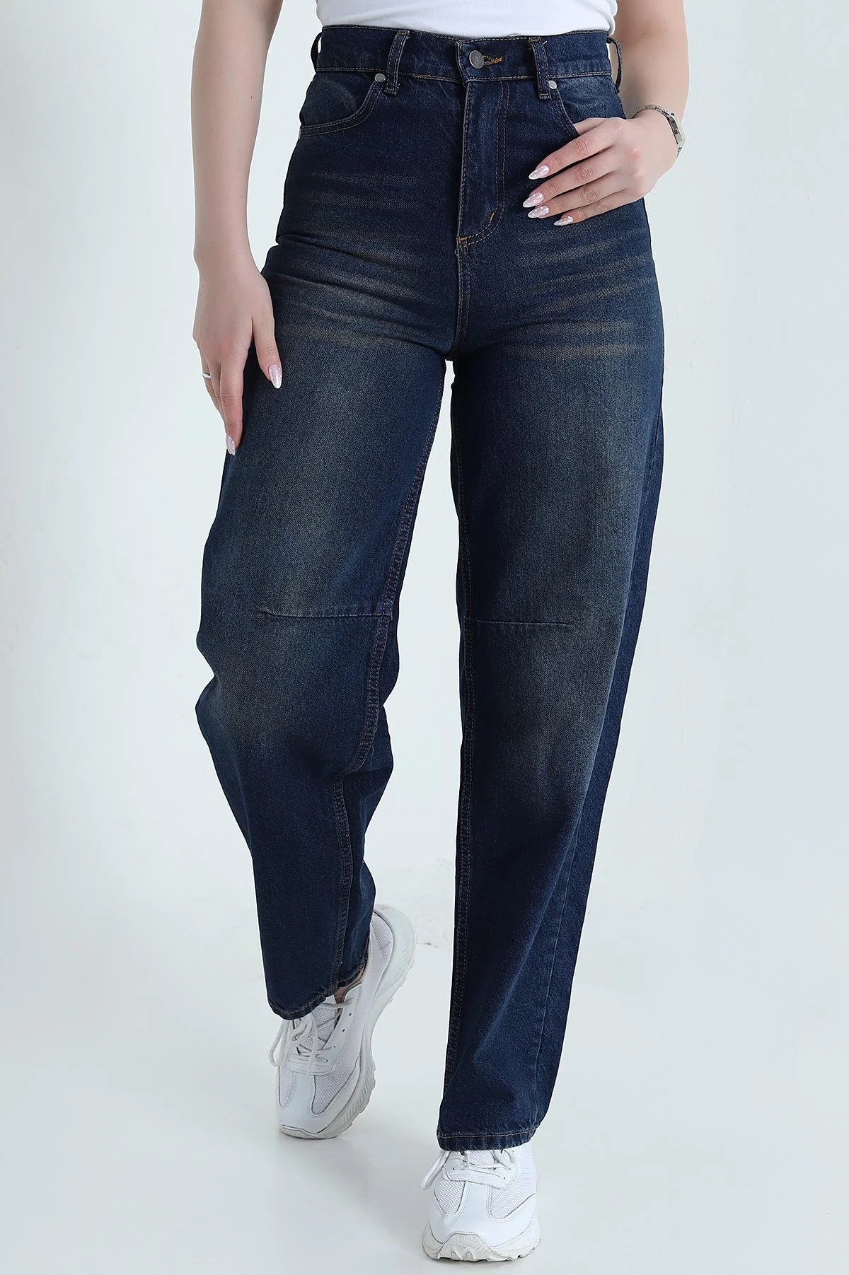 Mavi Tek Tokalı Baggy Kadın Kot Pantolon 457336